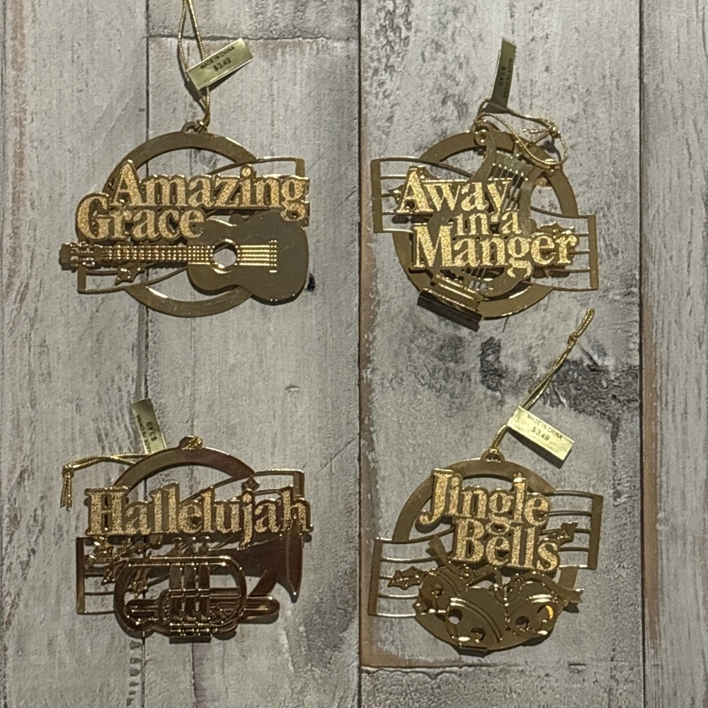 Hallmark 3-D Brass Christmas Song Ornaments 1988 Vintage, 4 Lot - NEW - Picture 1 of 11